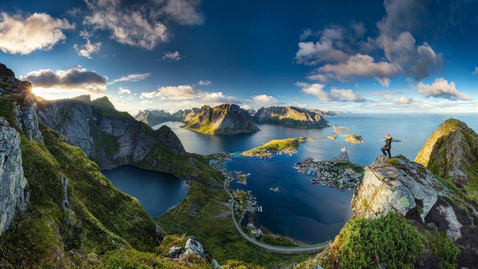 Landscape norway lofoten mountains sea bay town nordic Custom Gaming Mat Desk