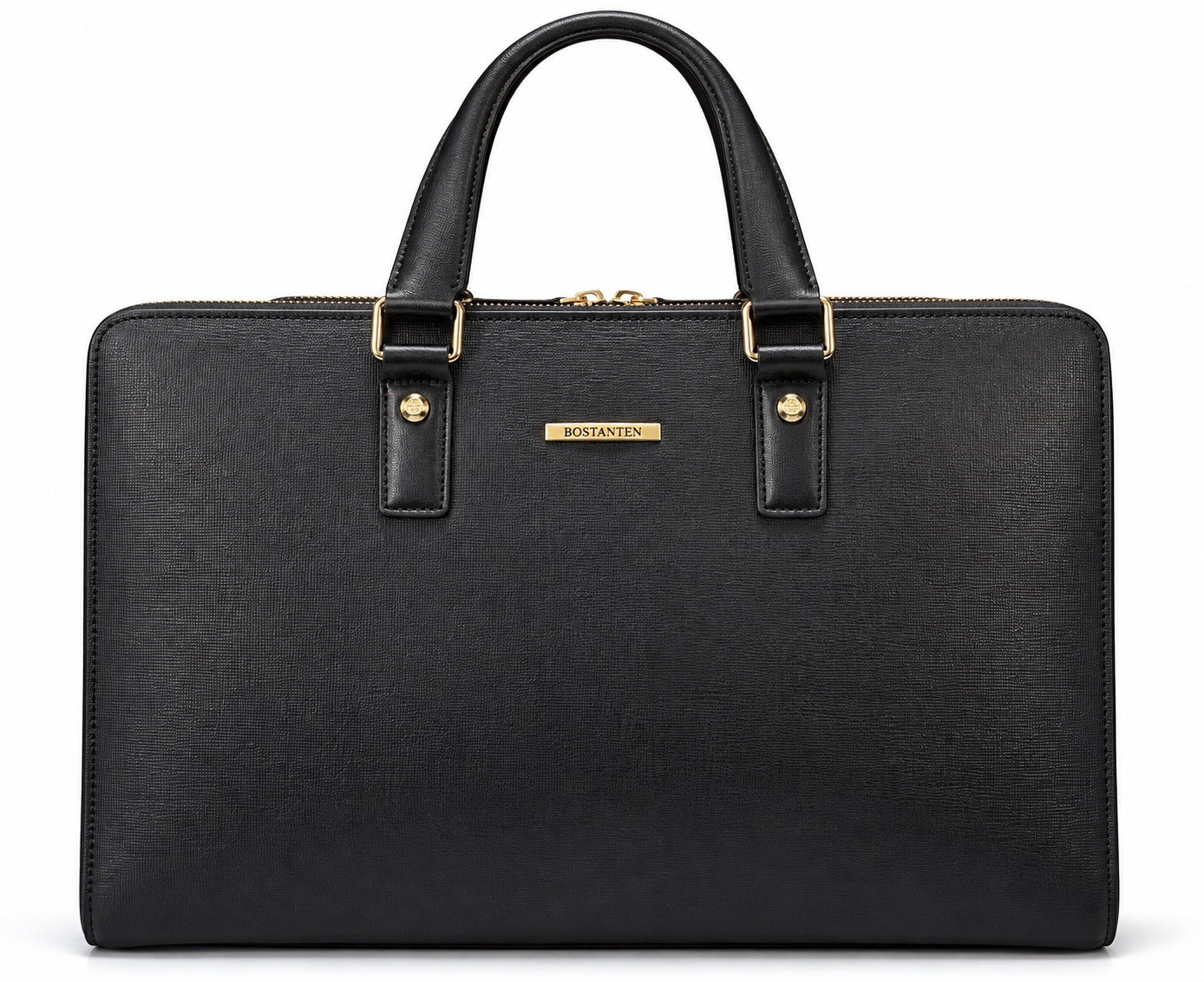 BOSTANTEN Black Leather Laptop Briefcase  - Shoulder Strap Included
