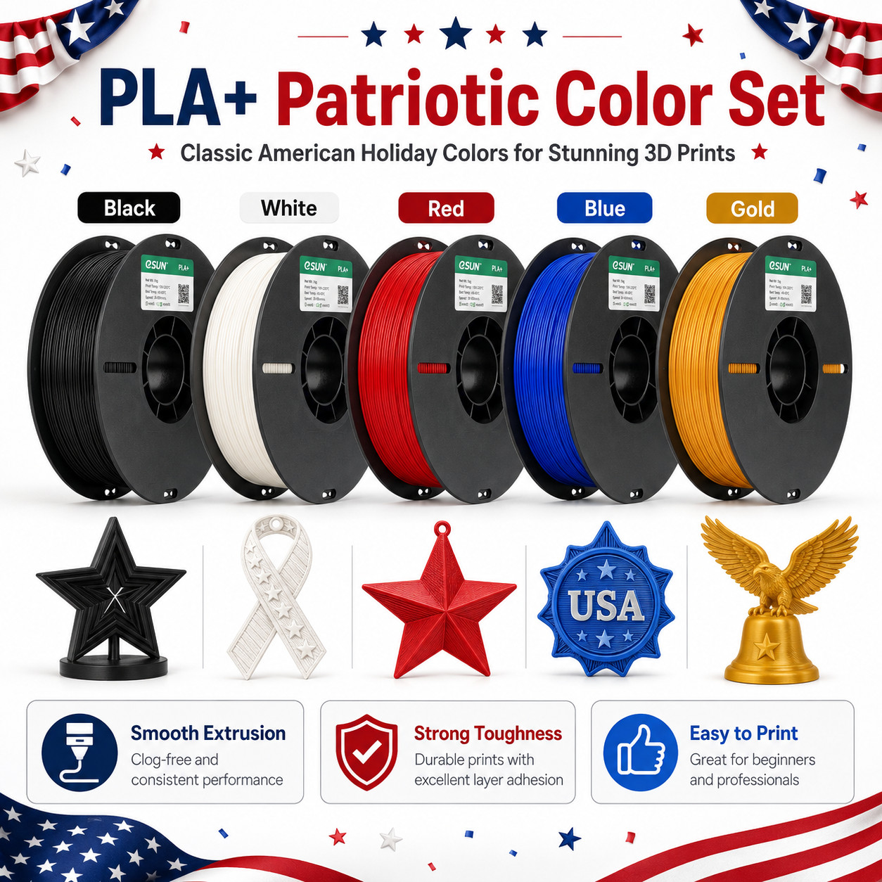 eSUN PLA+ 3D Printer Filament，1.75mm PLA Plus 1KG，+/-0.02mm，Most FDM 3D Printers