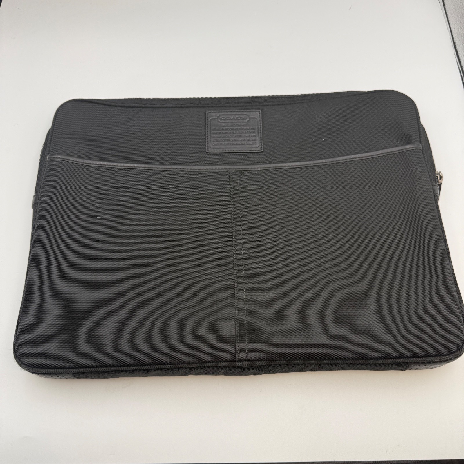 Coach Black Nylon Leather Trim Laptop Sleeve Case Padded 15 Inch Travel Bag