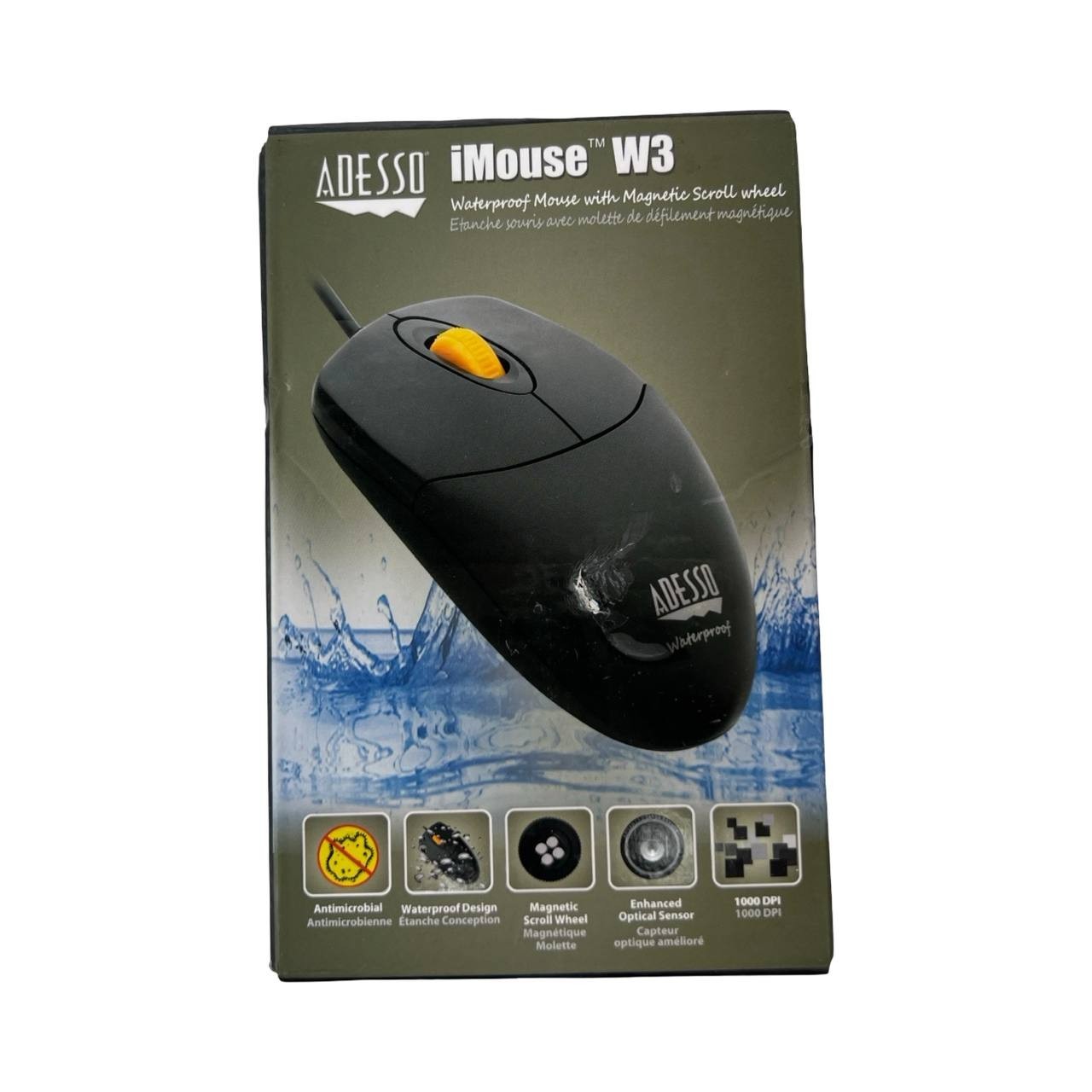 Adesso iMouse W3 Waterproof Antimicrobial Mouse with Magnetic Scroll Wheel