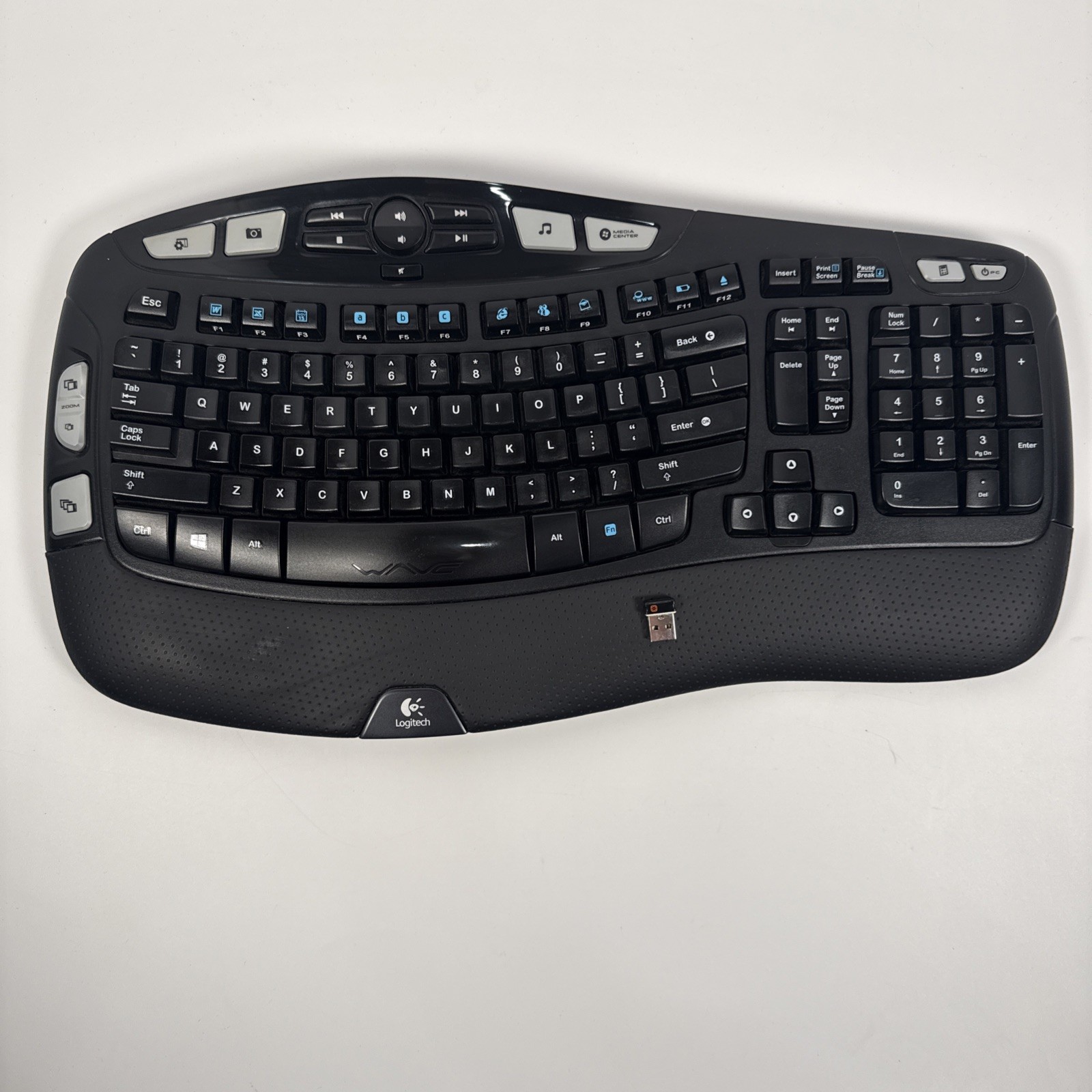 Logitech K350 Wave Ergonomic Wireless Keyboard Genuine Unifying Receiver Black