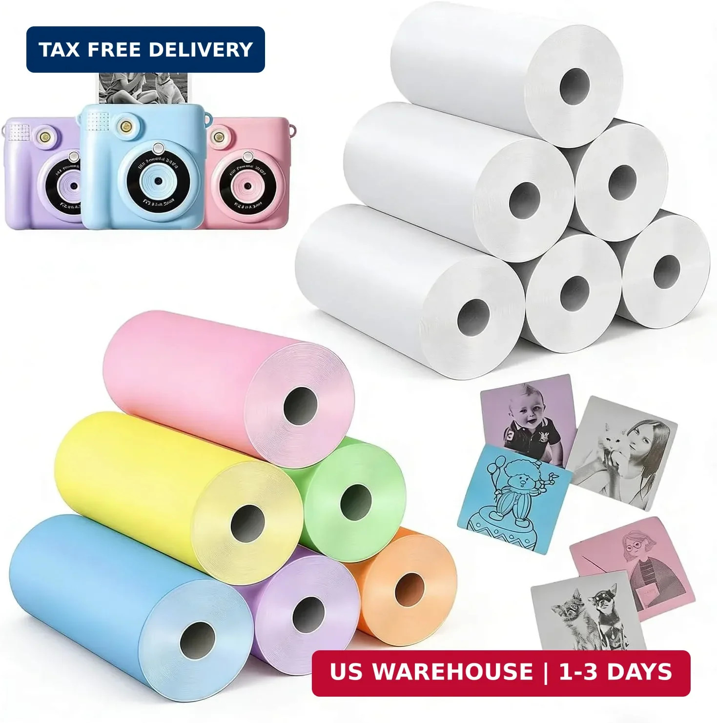 Kids Camera Paper Roll Refill for Kids Camera Instant Print BPA Free 12pk