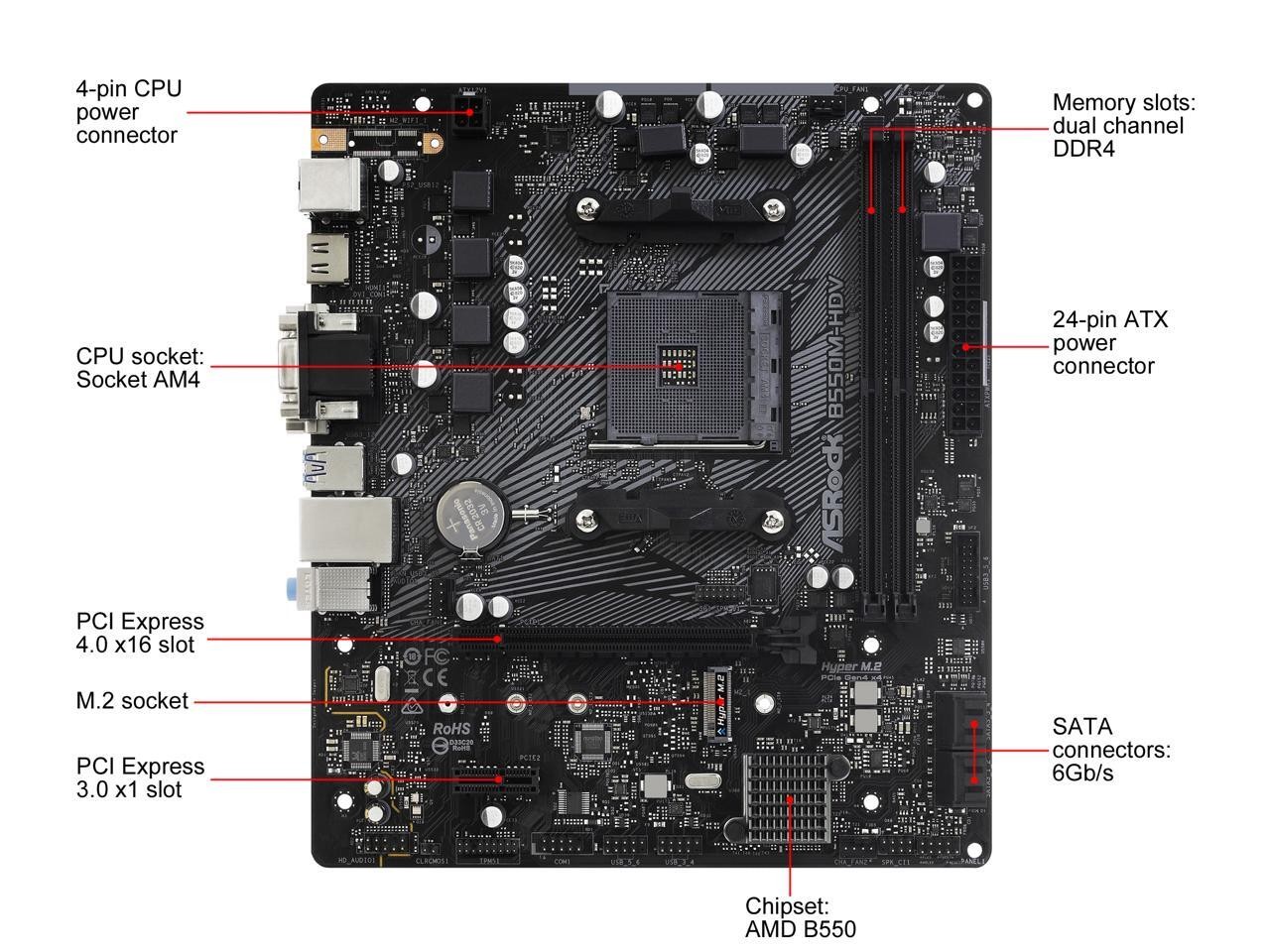 B550M-HDV AM4 AMD B550 Micro ATX AMD Motherboard ASRock
