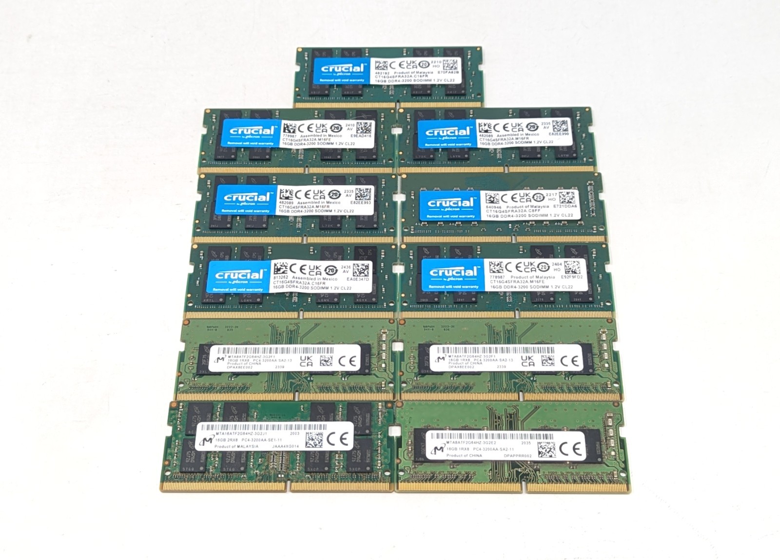 Lot of 11 Micron 16GB 2Rx8 PC4-3200 SODIMM DDR4 RAM Memory CT16G4SFRA32A-Tested