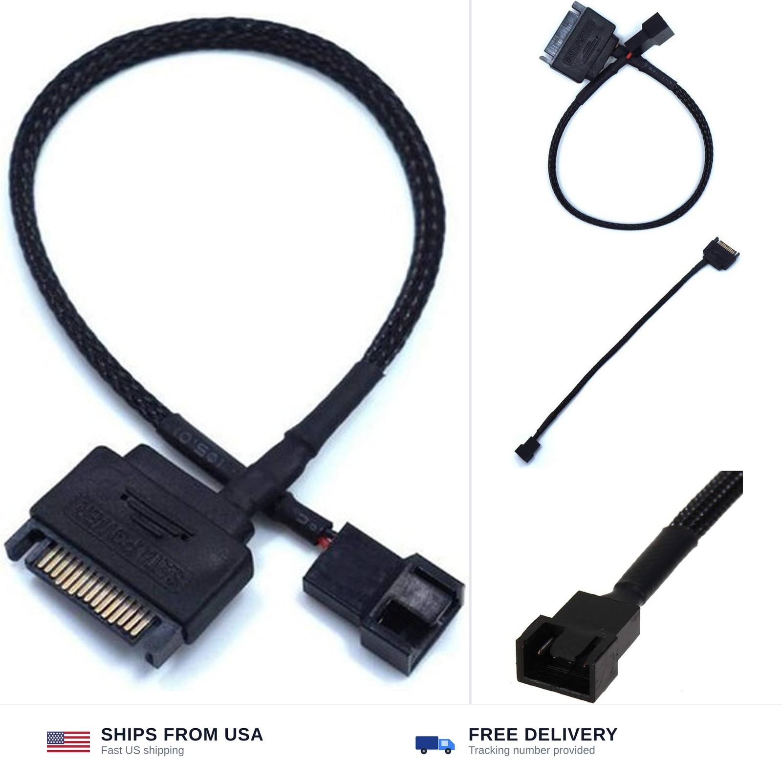 OPSFALCON 2 Pack SATA to 3 Pin / 4 Pin PMW 12V PC Case Fan Power Adapter Cabl...