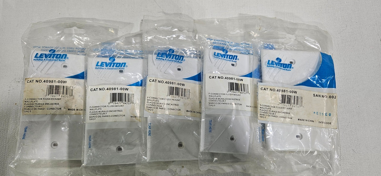 NEW 5 Each – F-Connector Flush Mount Wall Plate Leviton White Cable Satellite Co