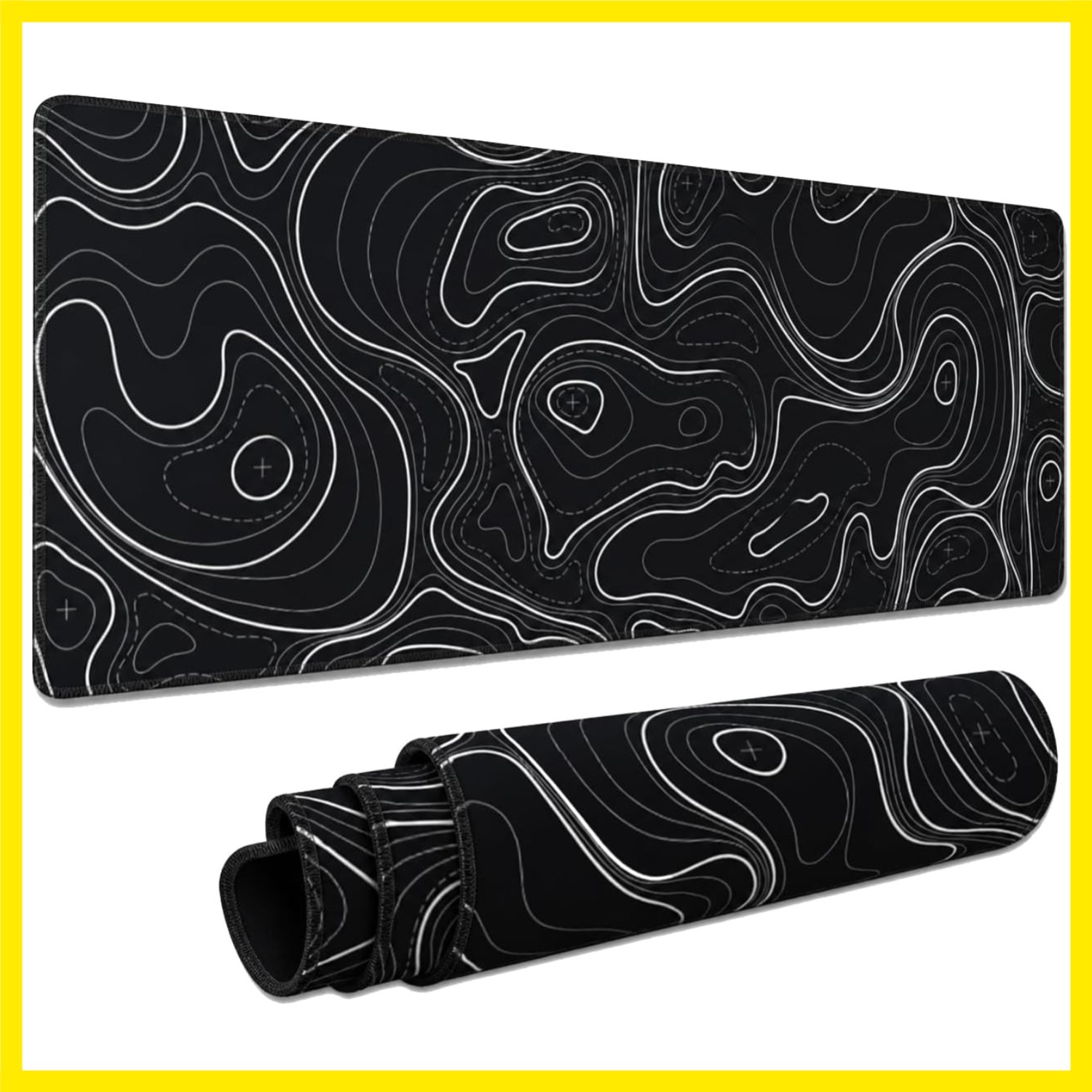 Large Gaming Mouse Pad Black Topographic Contour Mouse Pad Extended XL Long M...