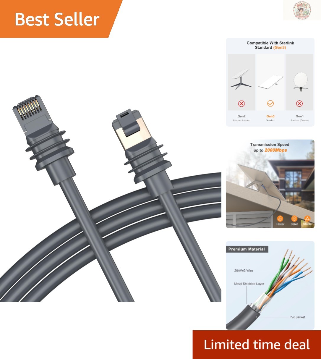 10FT Weatherproof Cat 6 Ethernet Cable for Starlink V3 – Durable and Efficient
