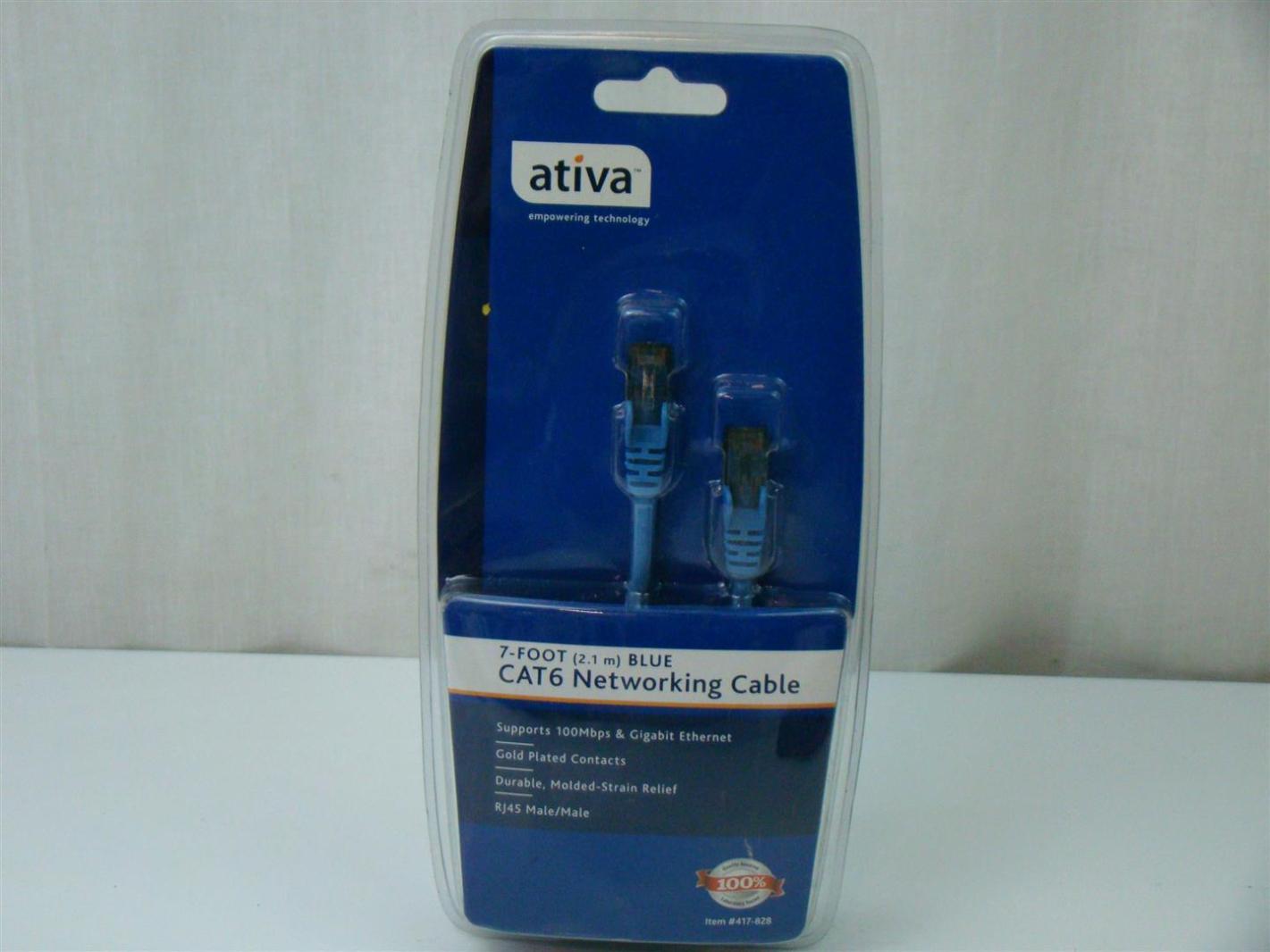 Ativa 7-Foot Blue Cat6 Networking Cable RJ45 Male 417-828