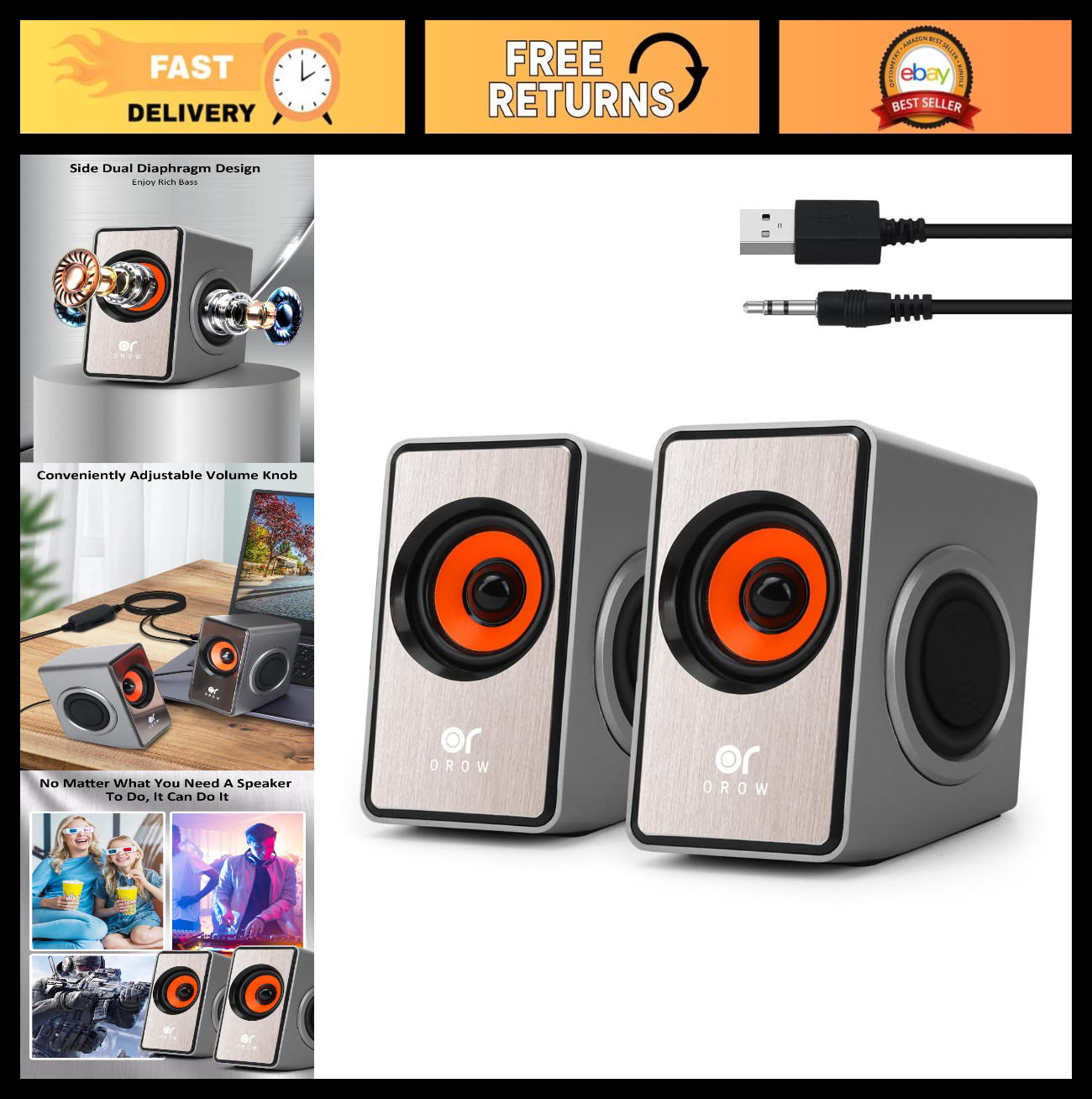 12W Mini Desktop Speakers with Volume Control, USB Powered AUX Speakers for PC/i