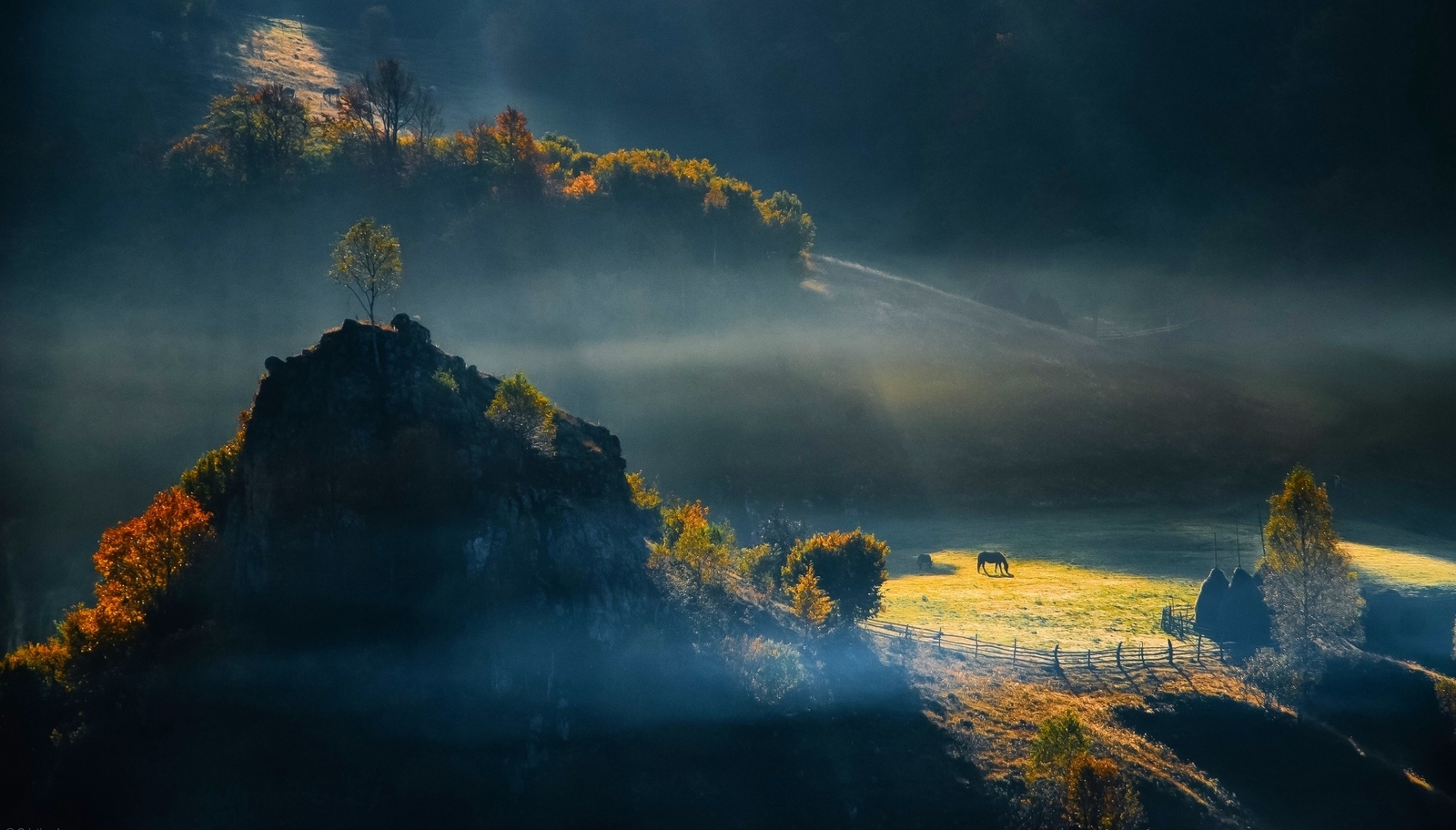 Landscape field romania nature trees hills morning Custom Gaming Mat Desk