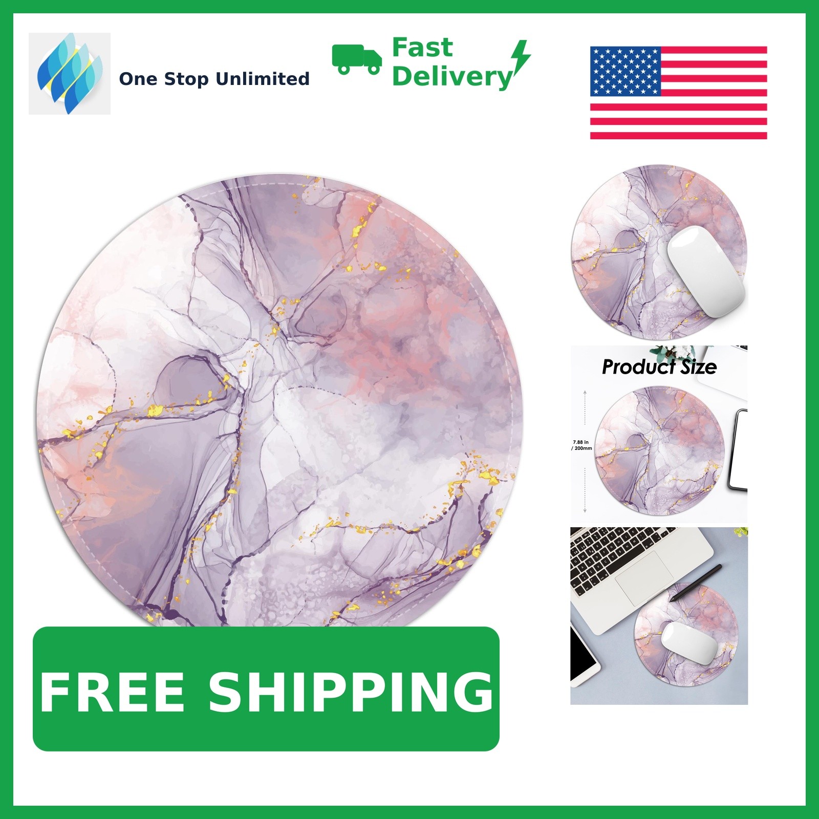 FROGIGO Rose Gold Marble Round Mouse Pad