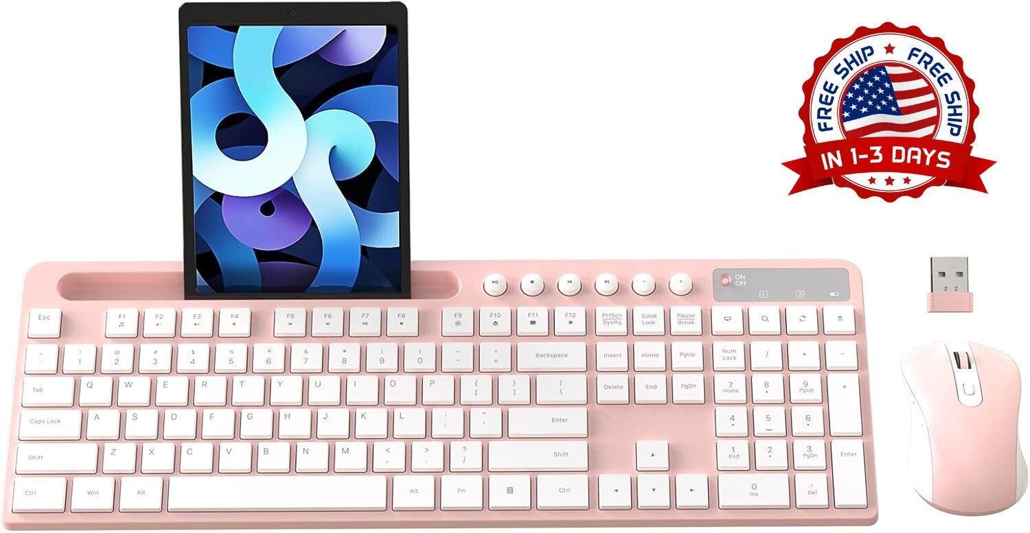 Combo de teclado y ratón inalámbricos avanzados para PC y portátiles color Rosa