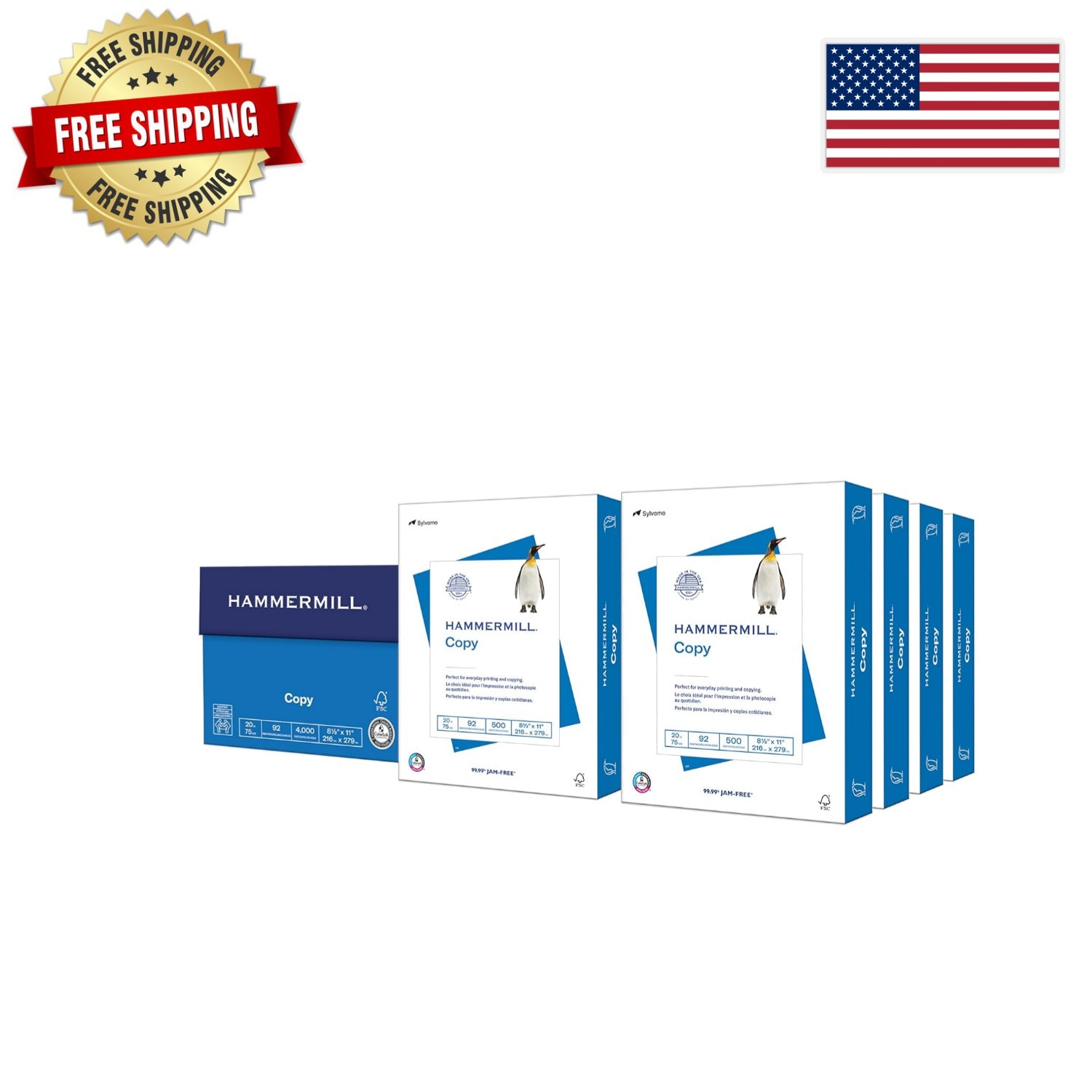 20 lb Printer Paper - 8 Reams, 4000 Sheets, 92 Bright - Made in USA