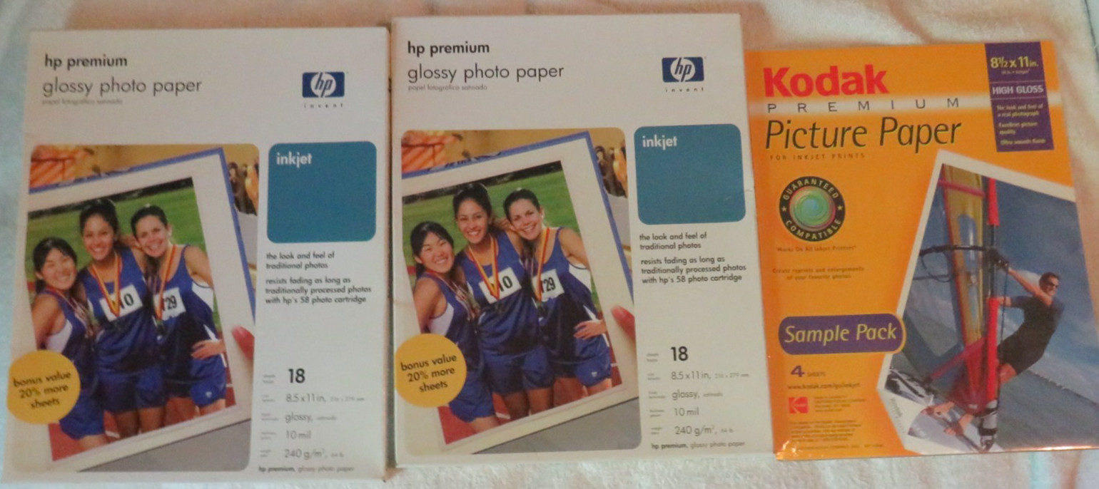 2 HP Premium PHOTO PAPER Glossy 18 Sheets 11" x 8.5” Plus 4 Sheets Kodak Premium