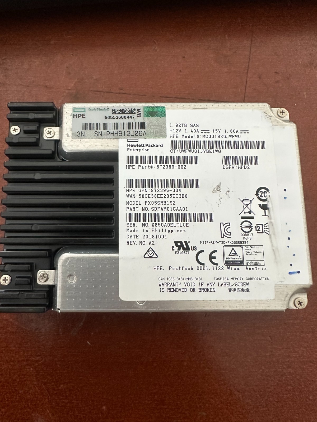 872392-B21 HPE 1.92TB MLC SAS 12Gb RI 2.5” SSD 872433-001 872389-002 872396-004