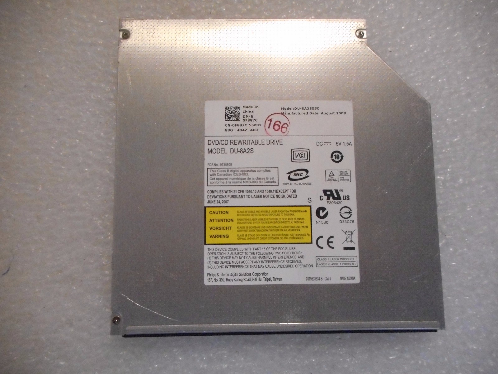 Genuine Dell Philips SATA Optical DVD/CD REWRITABLE DRIVE NO BEZEL DU-8A2S F887C