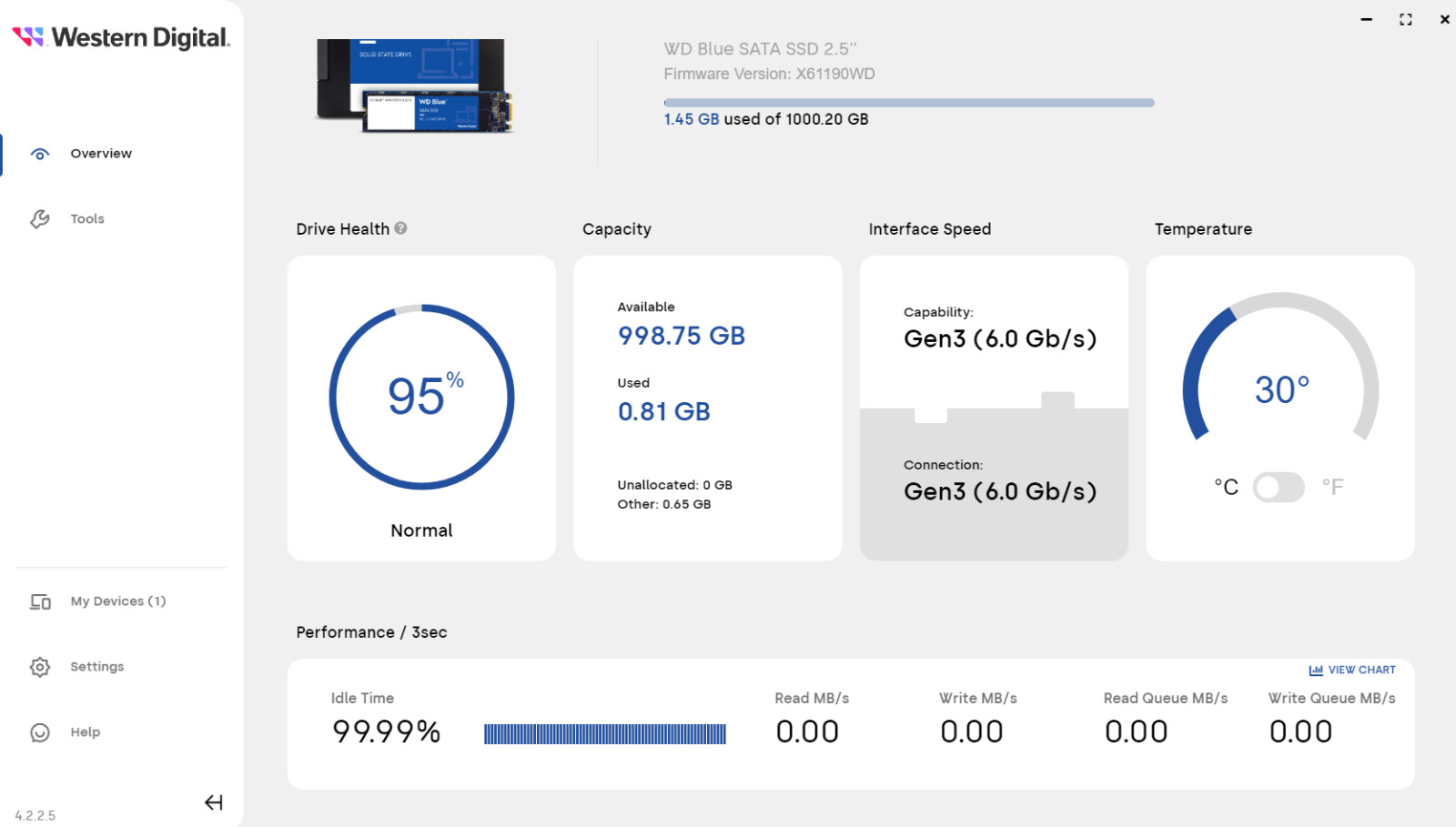 Western Digital WD Blue 3D NAND SATA, 1TB, 2.5" Internal SSD (WDS100T2B0A)