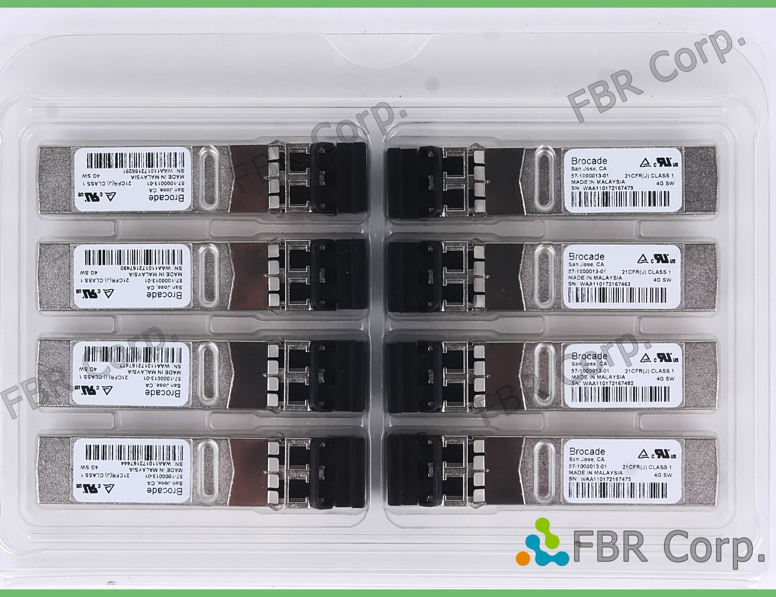 NEW Lot of 8 Brocade 4GB FC 850nm SW SFP+ Fiber Optic Transceiver 57-1000013-01