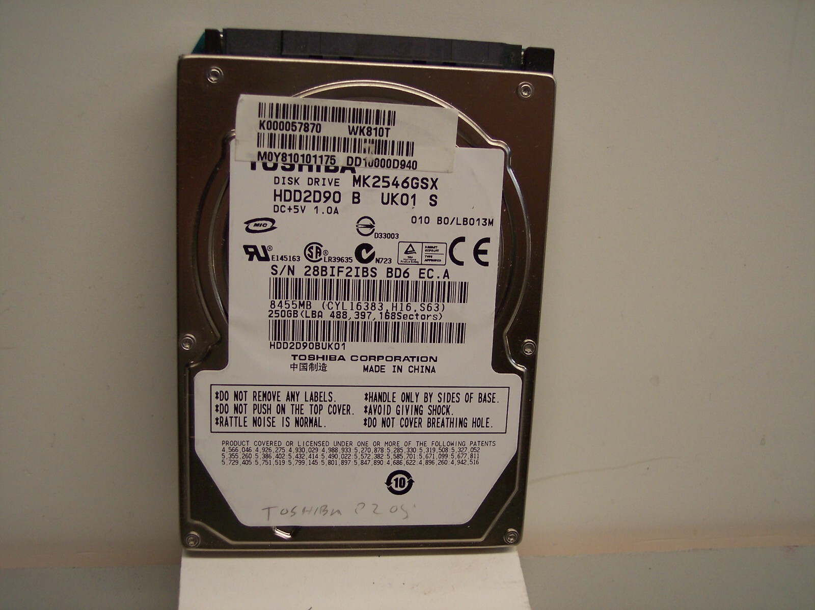 Toshiba Laptop Hard drive 250 GB 2.5” SATA Interface (Formatted and Tested)56103