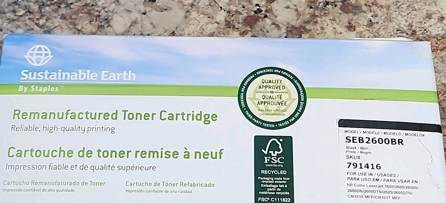 Sustainable Earth by Staples Black Toner SEB2600BR for HP 1600/2600/2600N