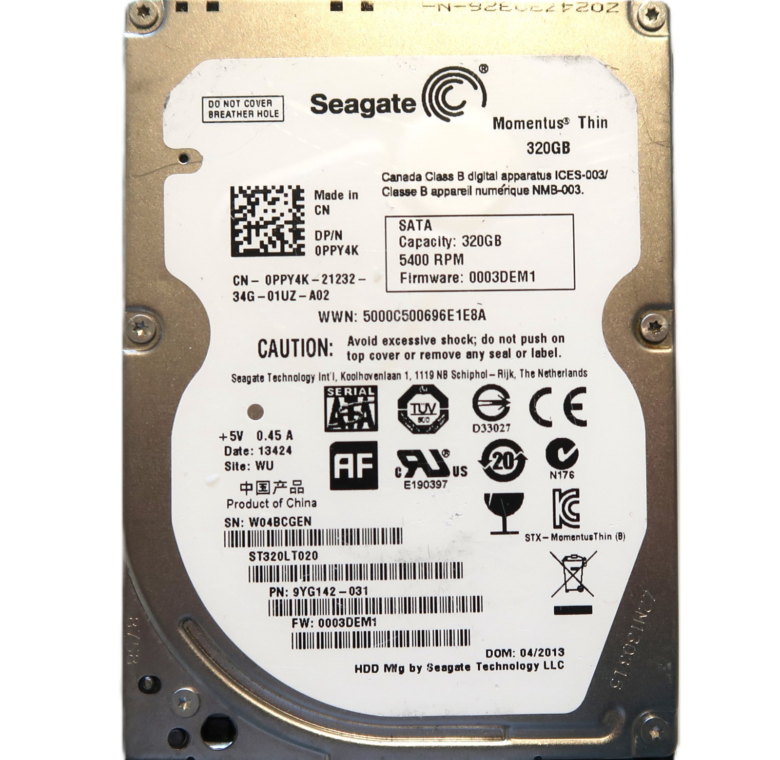 Seagate ST320LT020 9YG142-031 0003DEM1 (W04B) WU China 320gb 2.5" Sata APR/2013