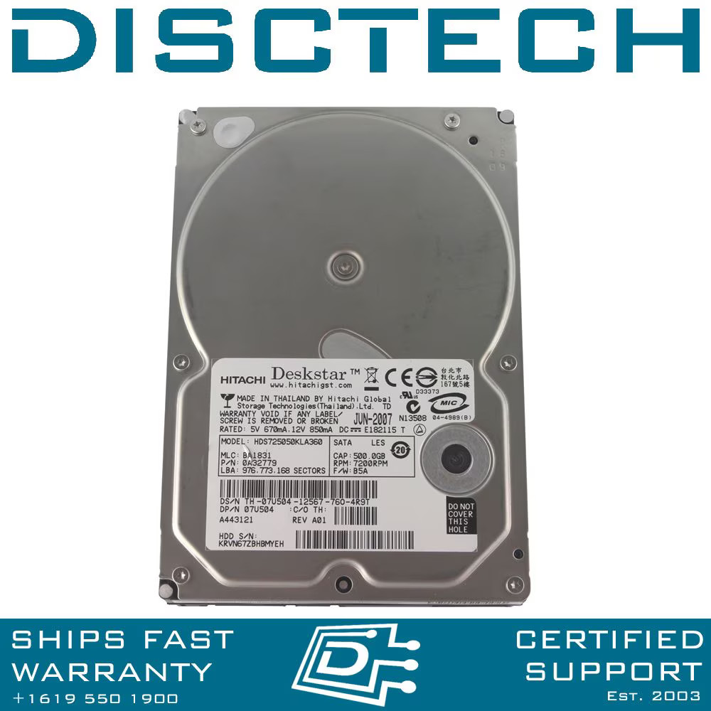 Hitachi Deskstar E7K500 SATA Hard Drive 0A32779
