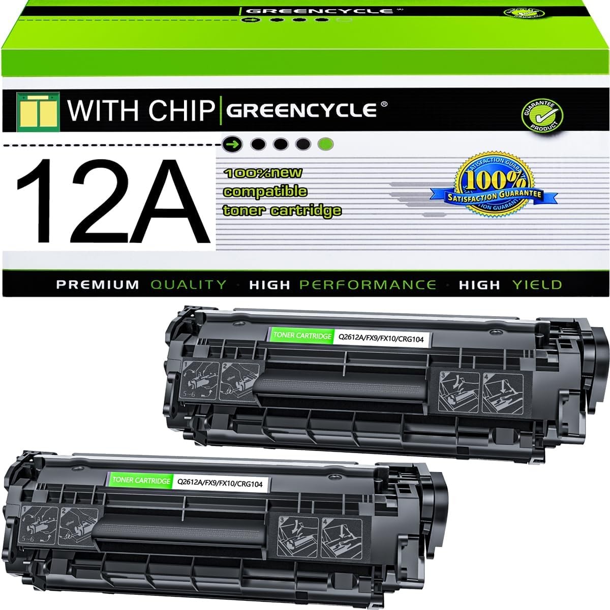 2 PACK 12A toner Cartridge for HP Q2612A Black LaserJet 1020 1022 1012 3050 3020
