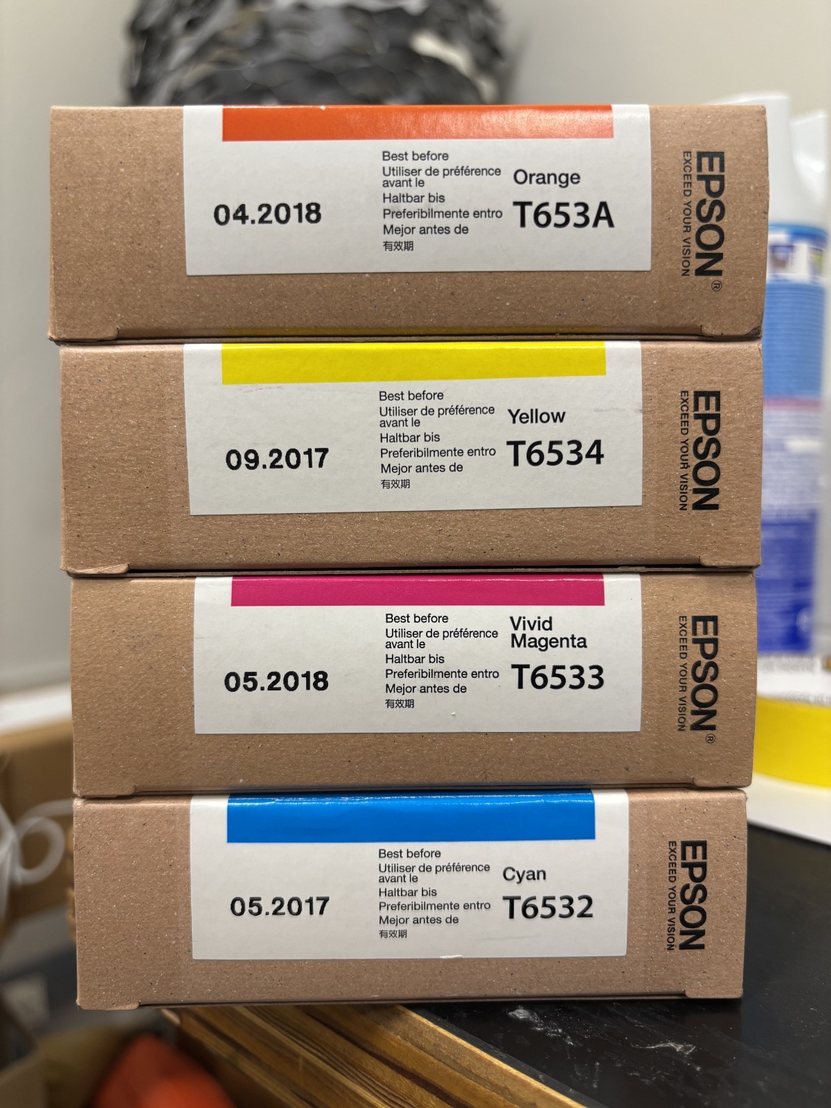 Expired Epson Ink Cartridge T653 Orange, T6534 Yellow, T6533 Magenta, T6532 Cyan