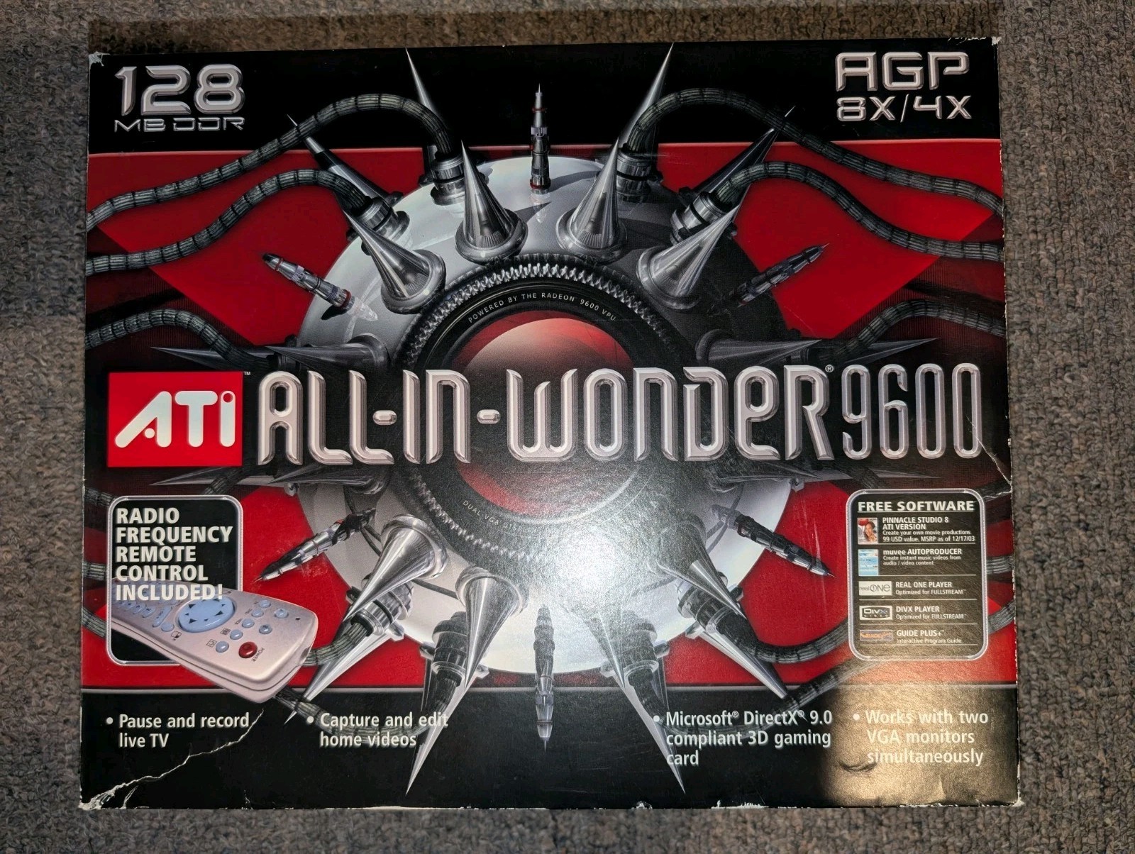ATI Wonder 9600 128MB DDR AGP 8X/4X - card tested. Purple cable still sealed