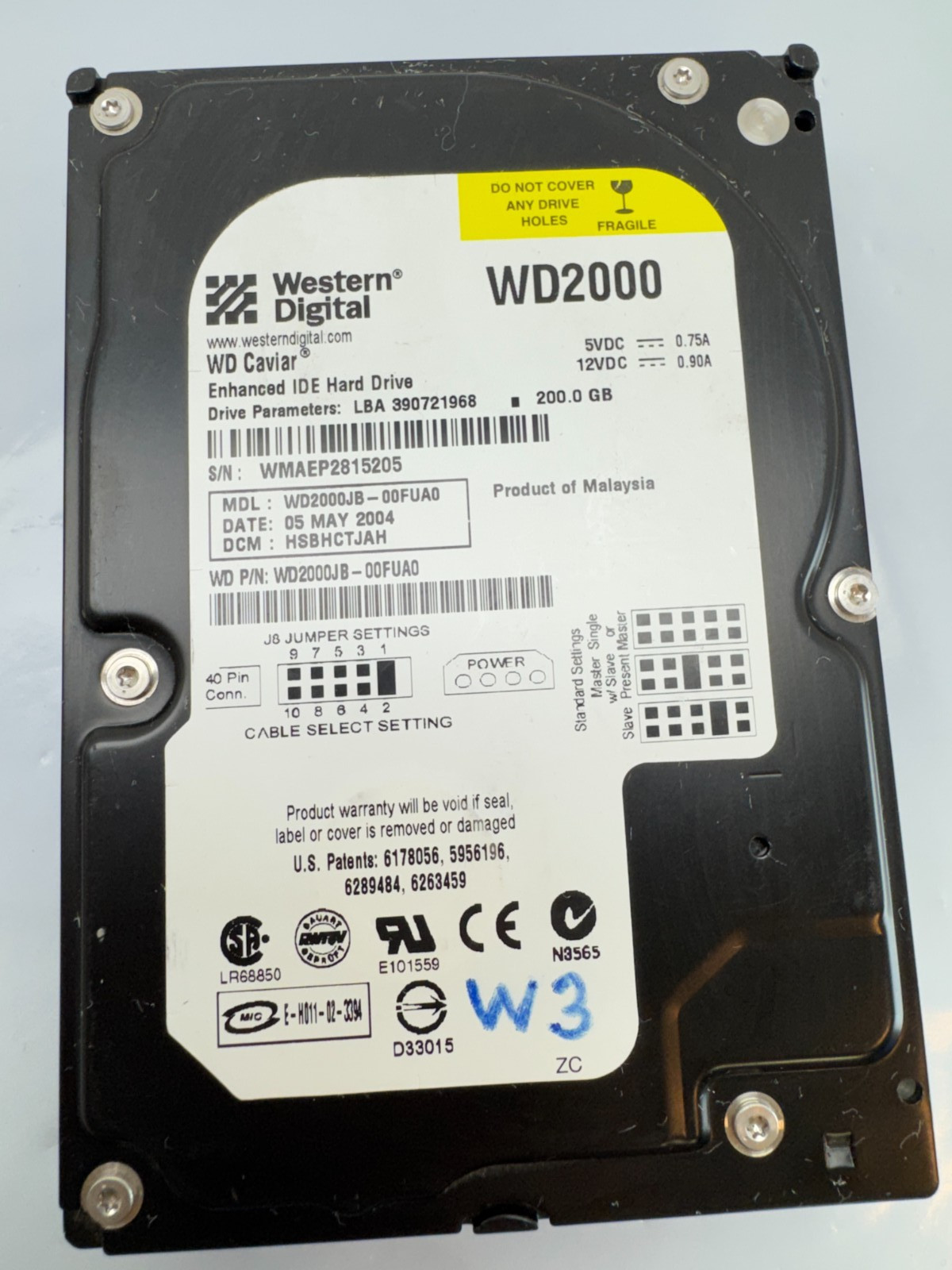 WD Caviar 200GB 3.5" IDE Hard Drive WD2000JB-00FUA0 8MB PATA 2004 Retro PC Xbox