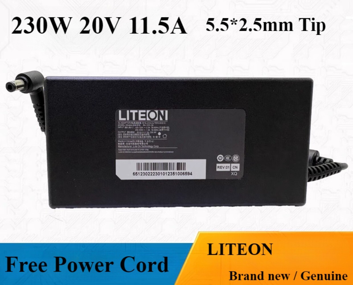 LITEON 230W 20V 11.5A AC Adapter PA-1231-26 for MSI GS75 GS76 Stealth 5.5*2.5mm