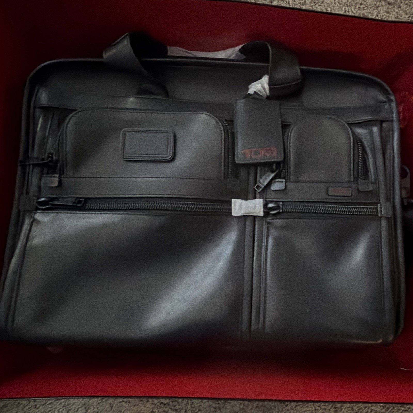 TUMI 96160-DH Black Leather Solid Laptop Briefcase Shoulder Bag Carrycase