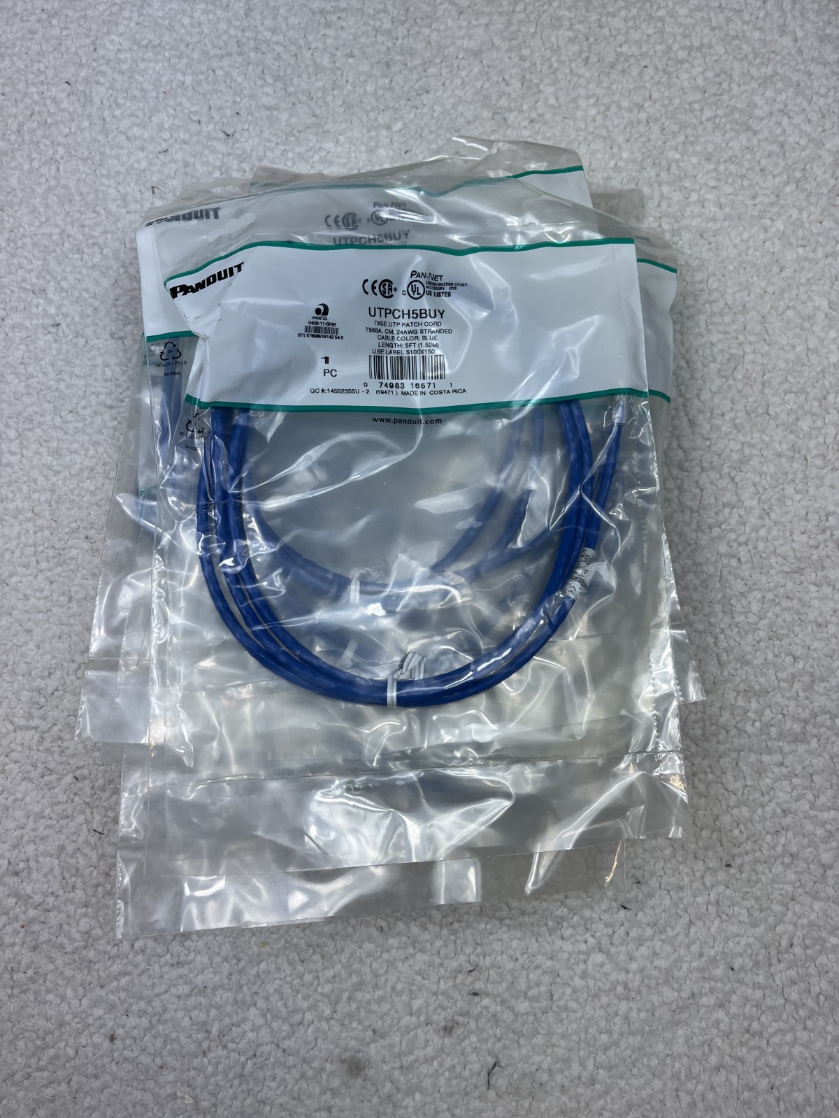 Lot Of 10 Panduit UTPCH5BUY 5ft Blue Cat5E Patch Cable RJ45 Brand New