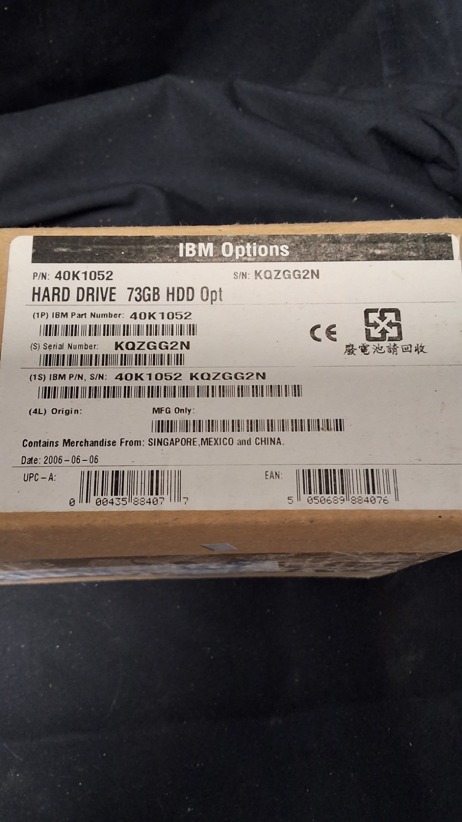 IBM exp 73gb 10k hot swap sas hard drive ibm pn: 40k1052