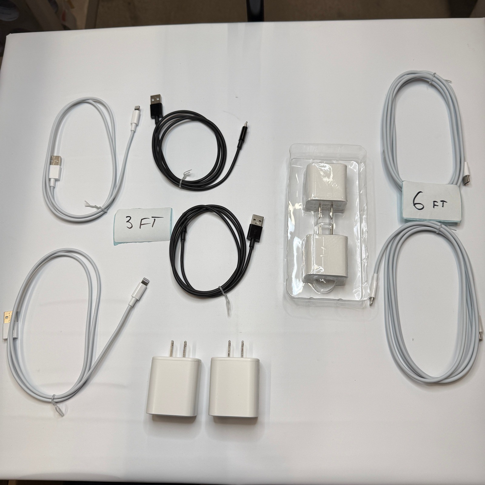 Set of 10 - 6 USB-C/A to Lightning Charging Cables 3ft, 6ft, 4 Wall Adapters
