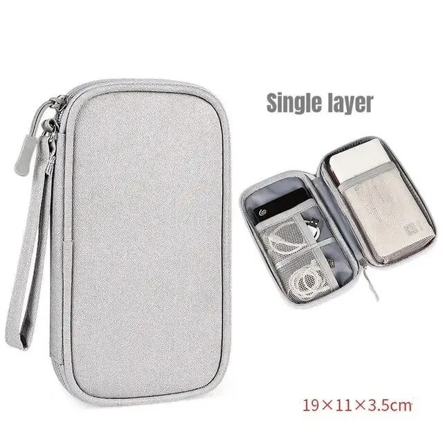 Travel Organizer Bag Cable Storage Pouch Case Portable Waterproof Double Layers