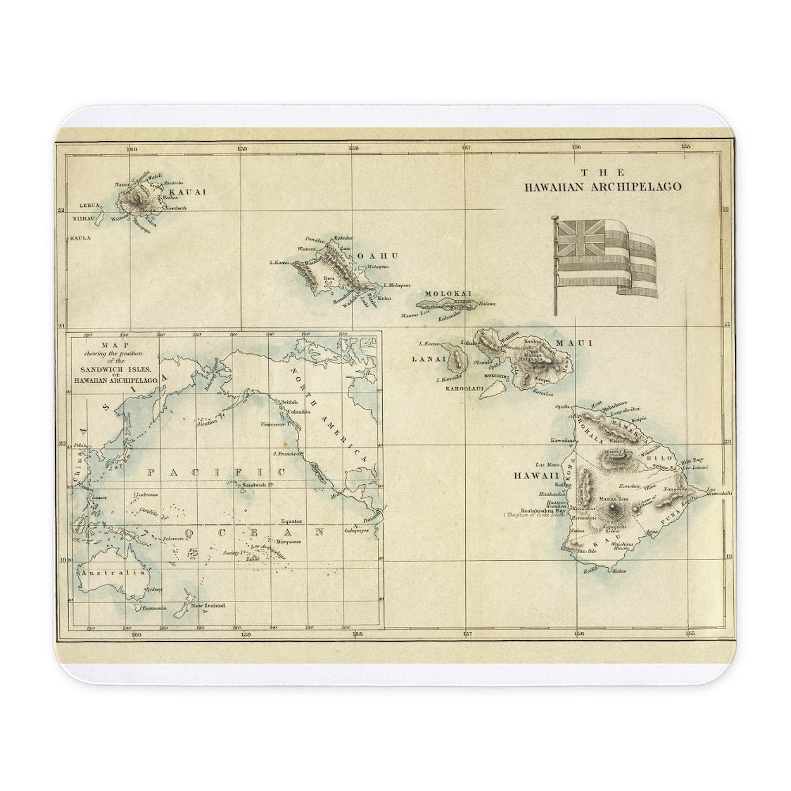 CafePress Antique Hawaii Map Mousepad  (432297212)