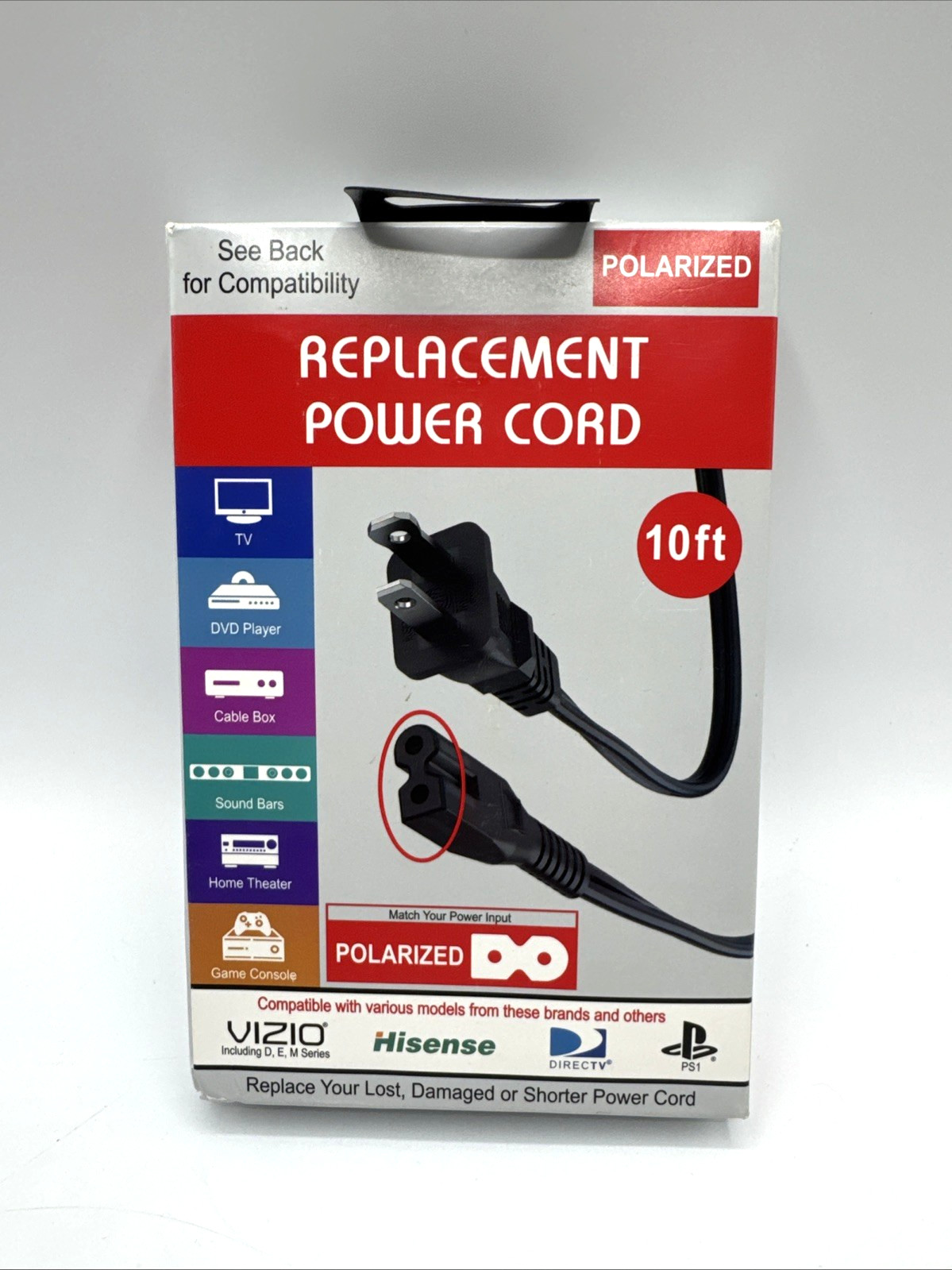 Xtreme 10ft Polarized Replacement Power Cord Vizio Hisense TV PS1 Comcast Black