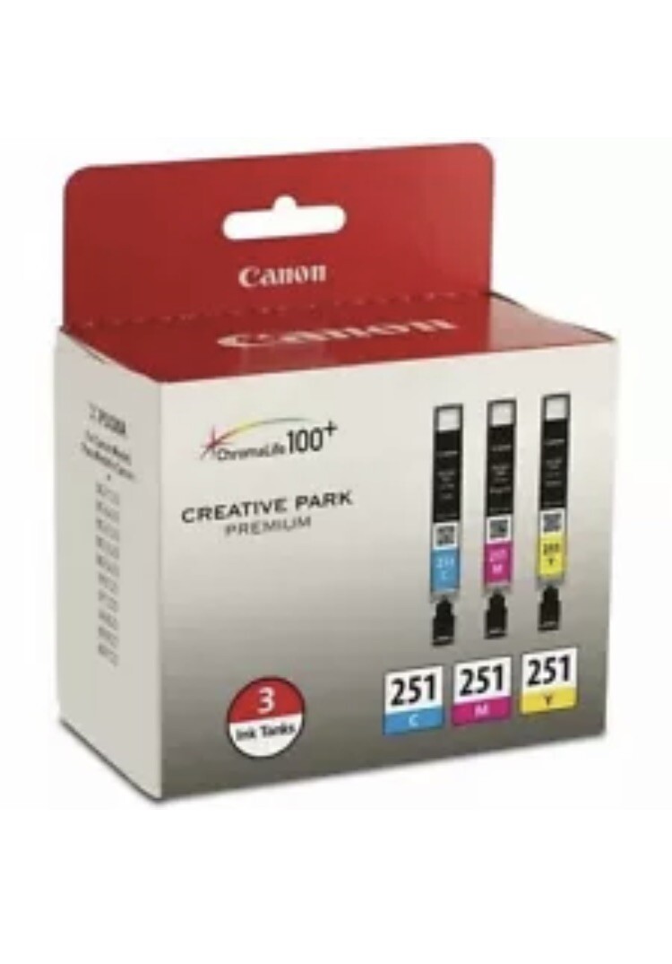 Canon 6514B009 (CLI-251) ChromaLife100+ Ink Cyan/Magenta/Yellow 3 Ink Tanks NEW