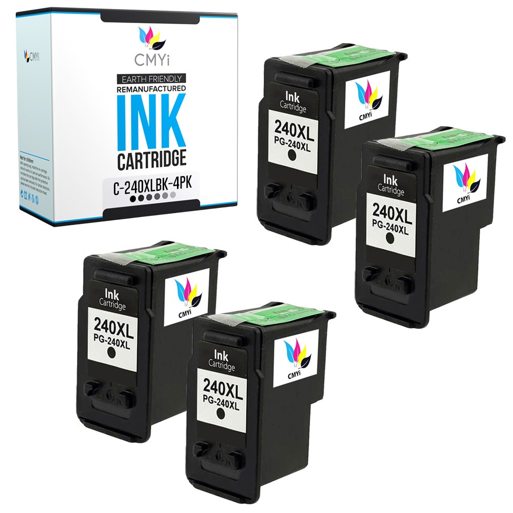 4Pack CMYi Compatible PG-240XL Black Ink Cartridge for Canon PIXMA MG3520 MG3522