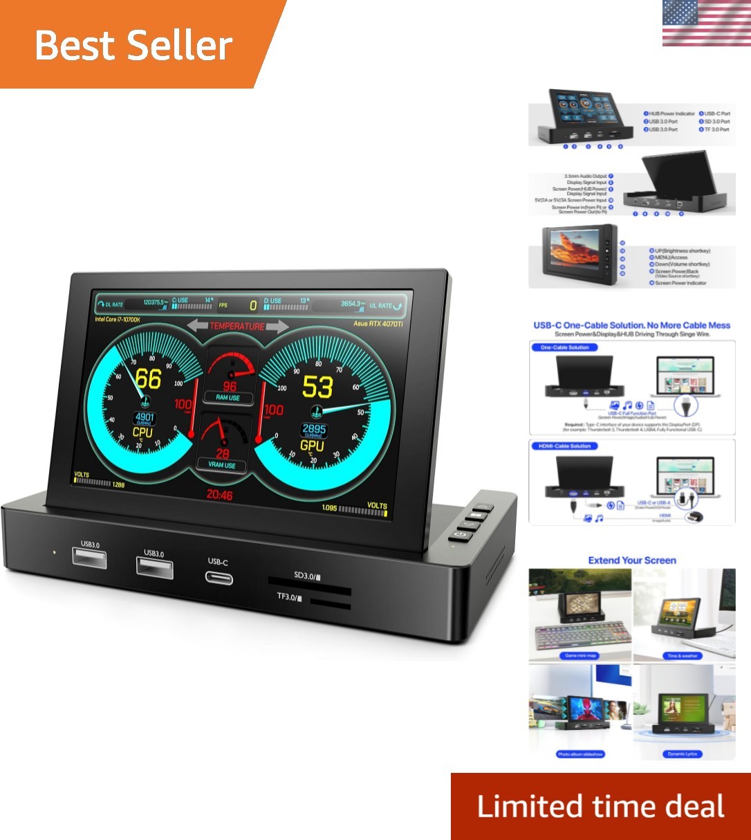 5-inch Mini Monitor for Raspberry Pi Mac mini, HUB & Speakers Combo