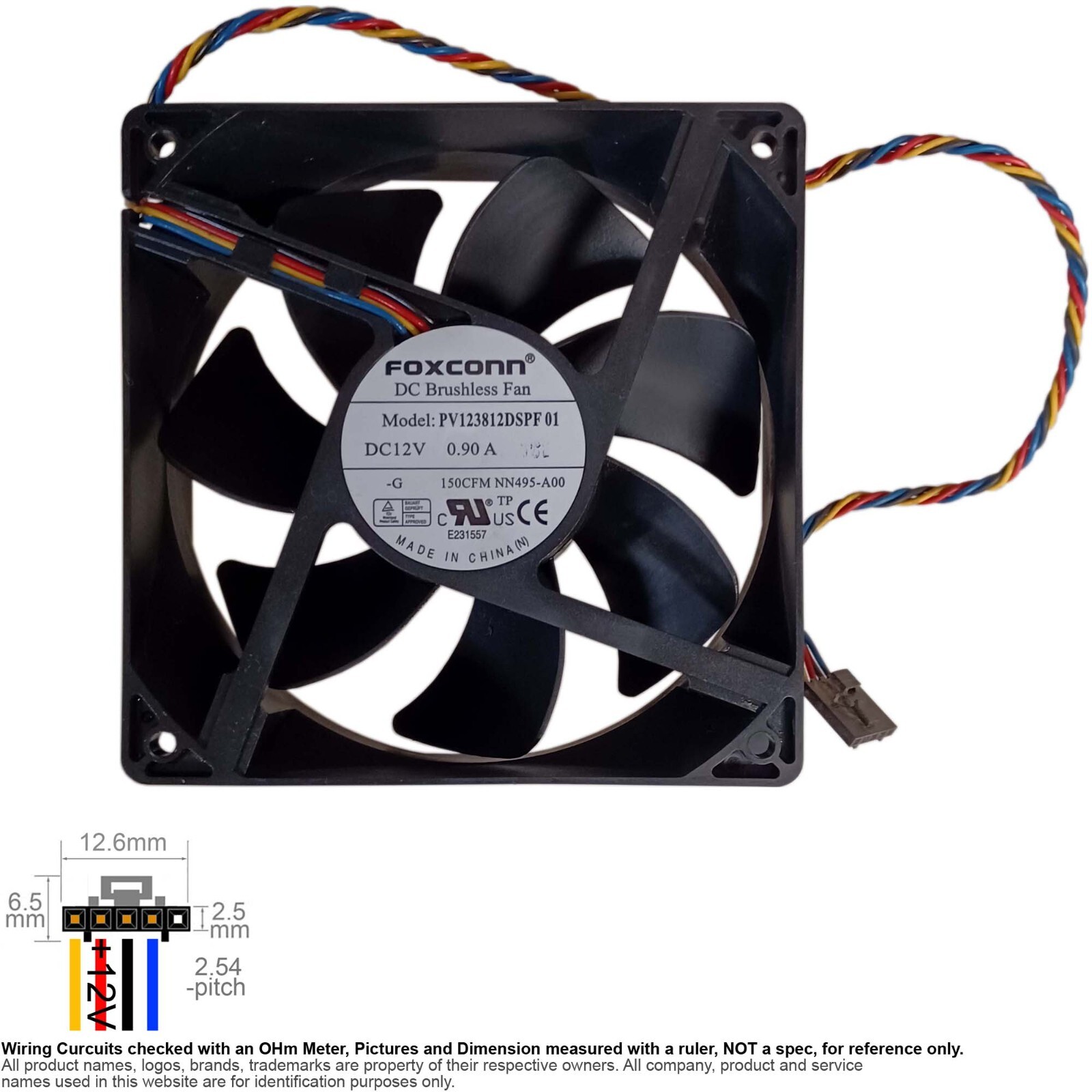 Fan Axial Muffin Cooling DC 12V 120mm 120x120x38 Foxconn PV123812DSPF 01 0.90A