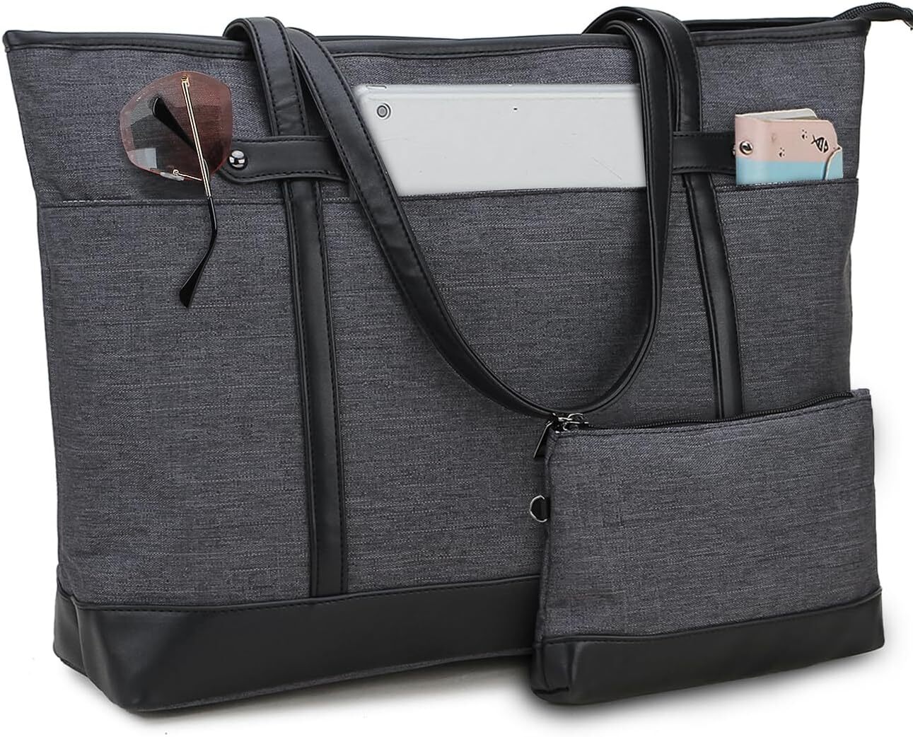RAVUO Laptop Tote Bag for Women, Water Resistant 15.6 Inch-dark Grey 