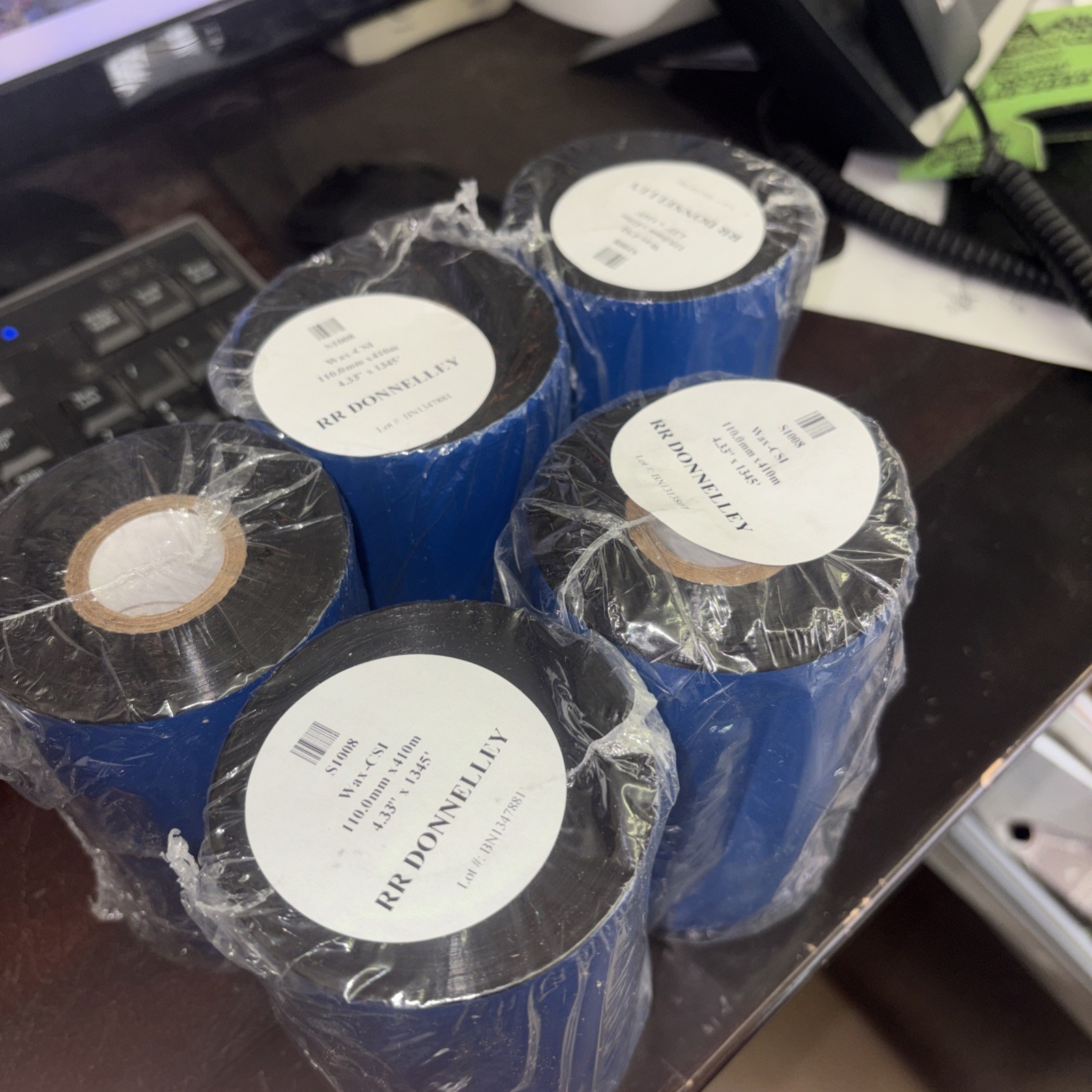 5 Sealed RR Donnelley Wax-CSI S1008 4.33" x 1345' Thermal Transfer Ribbons