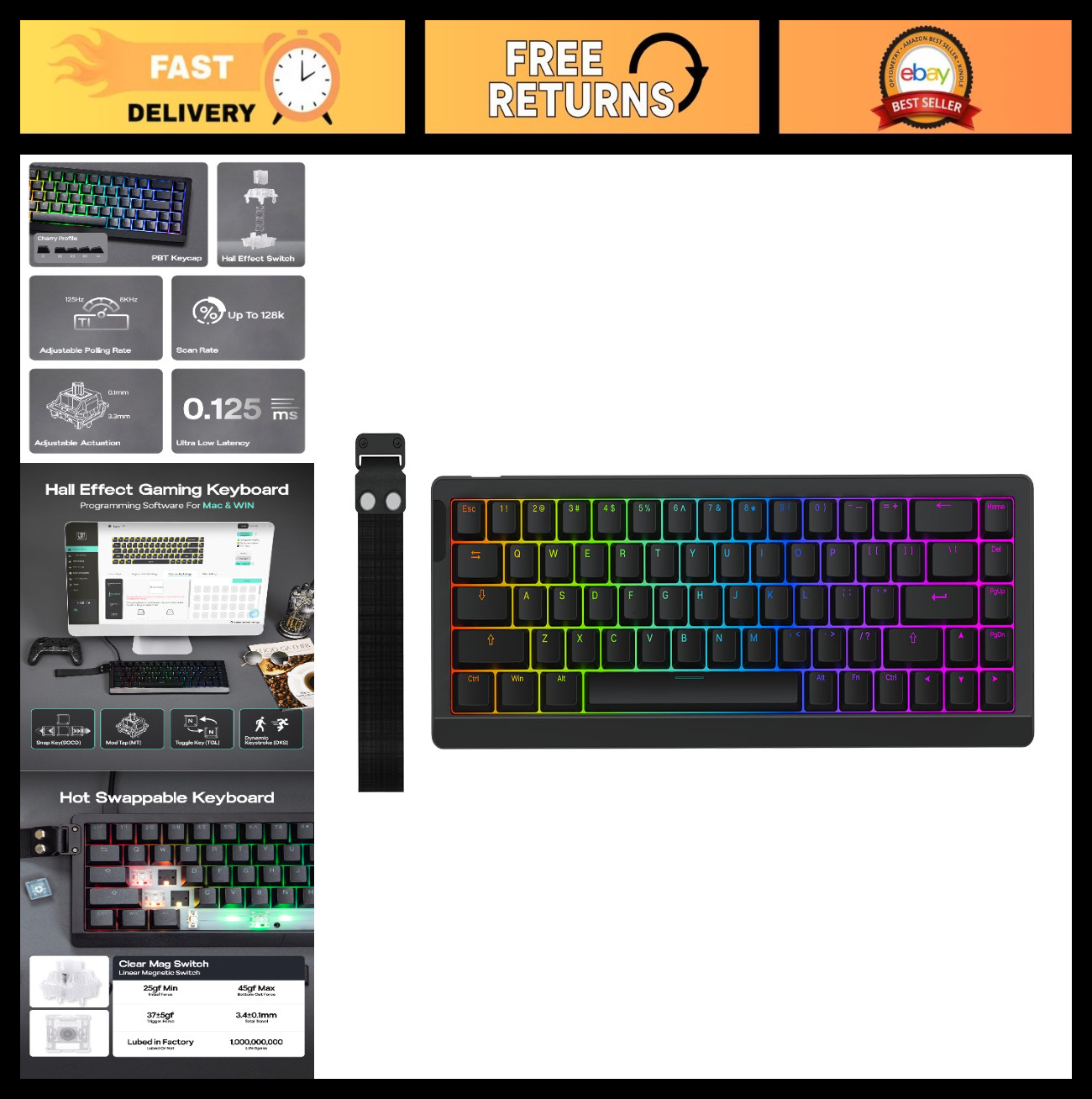 Hall Effect Gaming Keyboard - 8K Polling, Adjustable Trigger, A-RGB, Wired, Low