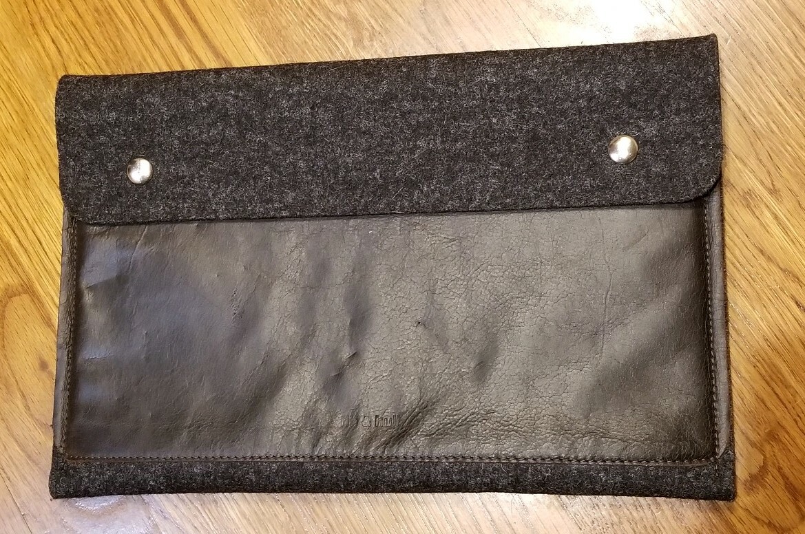 Rib & Hull Grey Wool & Leather envelope style ipad / Macbook air holder clutch