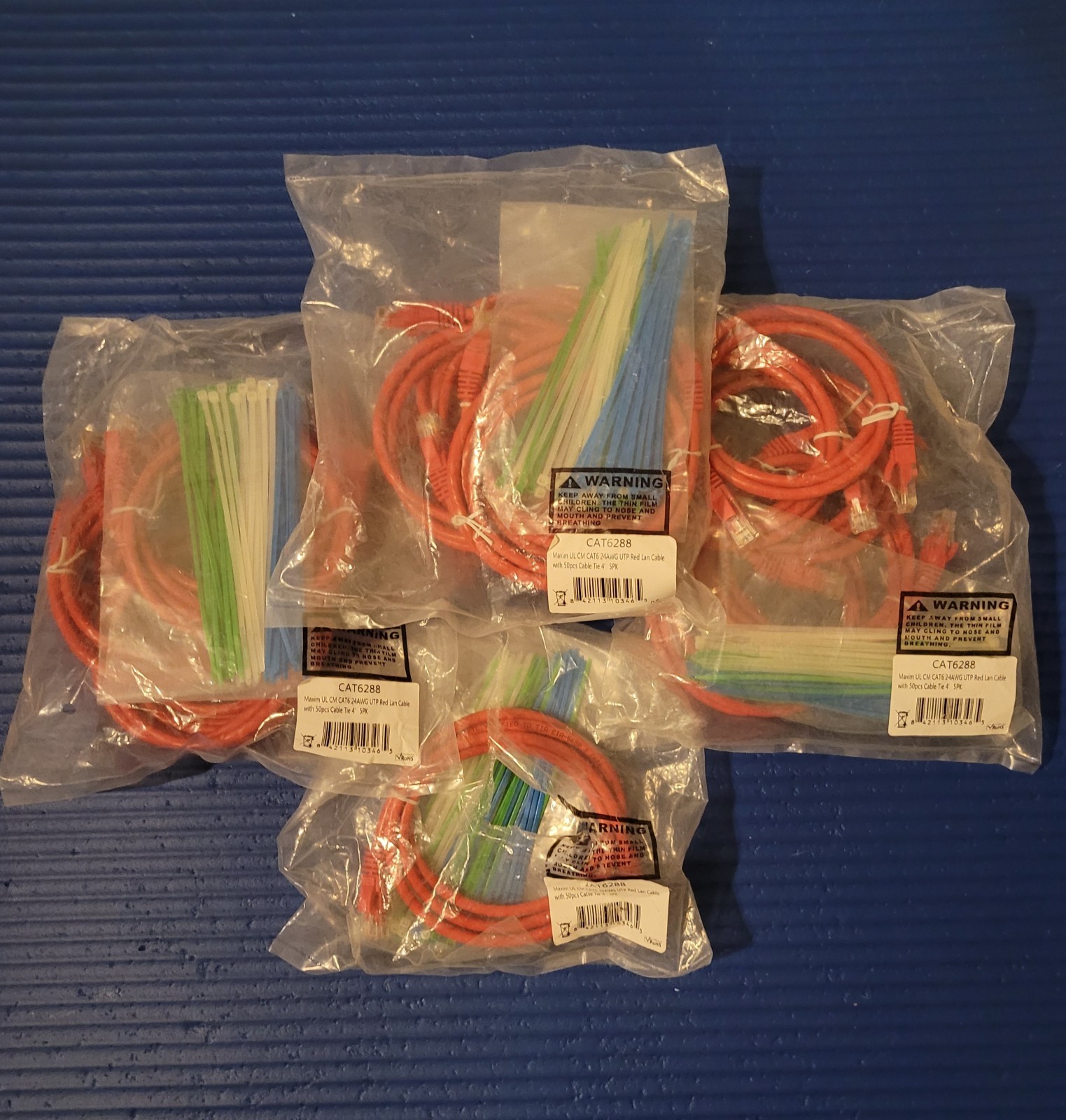 Lot of 15 Maxim UL CM CAT6 24AWG UTP Red LAN Cables (4ft Each) – CAT6288