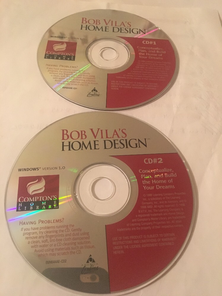 Bob Vila's Home Design Plan & Build Home Of Your Dream(Windows PC,1998)CD's 1&2